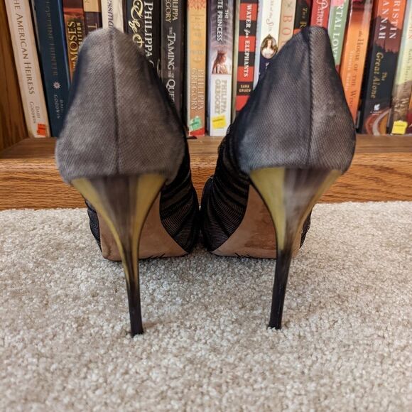 JEAN-MICHEL cazabat horn stilleto heel suede cap toe black mesh overlay  sz 38.5 - Picture 4 of 9